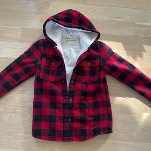 Red and Black Plaid Hooded Jacket